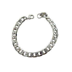 Unisex Stainless Steel Bracelet Flat Curb Cuban Chain 8.25” x 8mm Lobster Claw